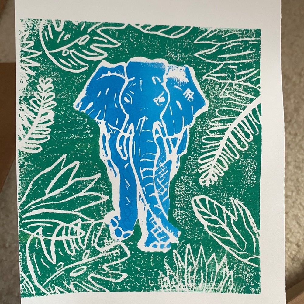 Linoleum block elephant print